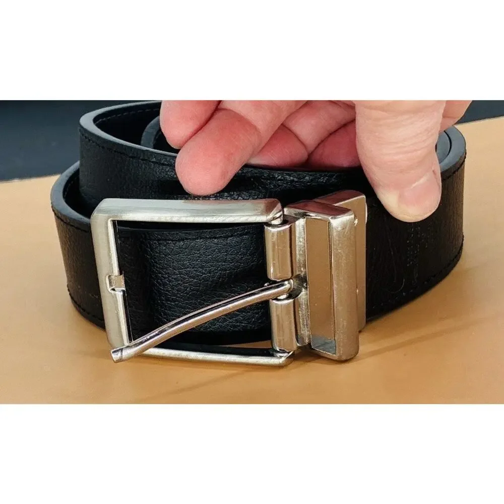 Nike Reversible Blk, Gray Silver Hardware Genuine Leather Sz 36 Casual Bus Belt